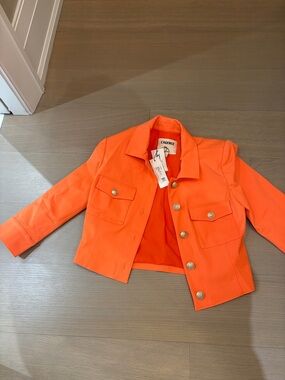 L'AGENCE Girls' Orange Buttoned Crop Jacket
